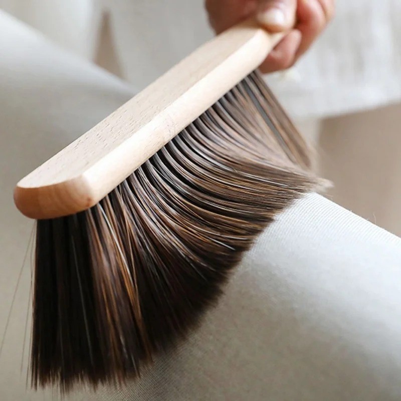 2Pcs Natural Wood Bristle Brush Anti-Static Dusting Bed Desk Cleaning Sweeper