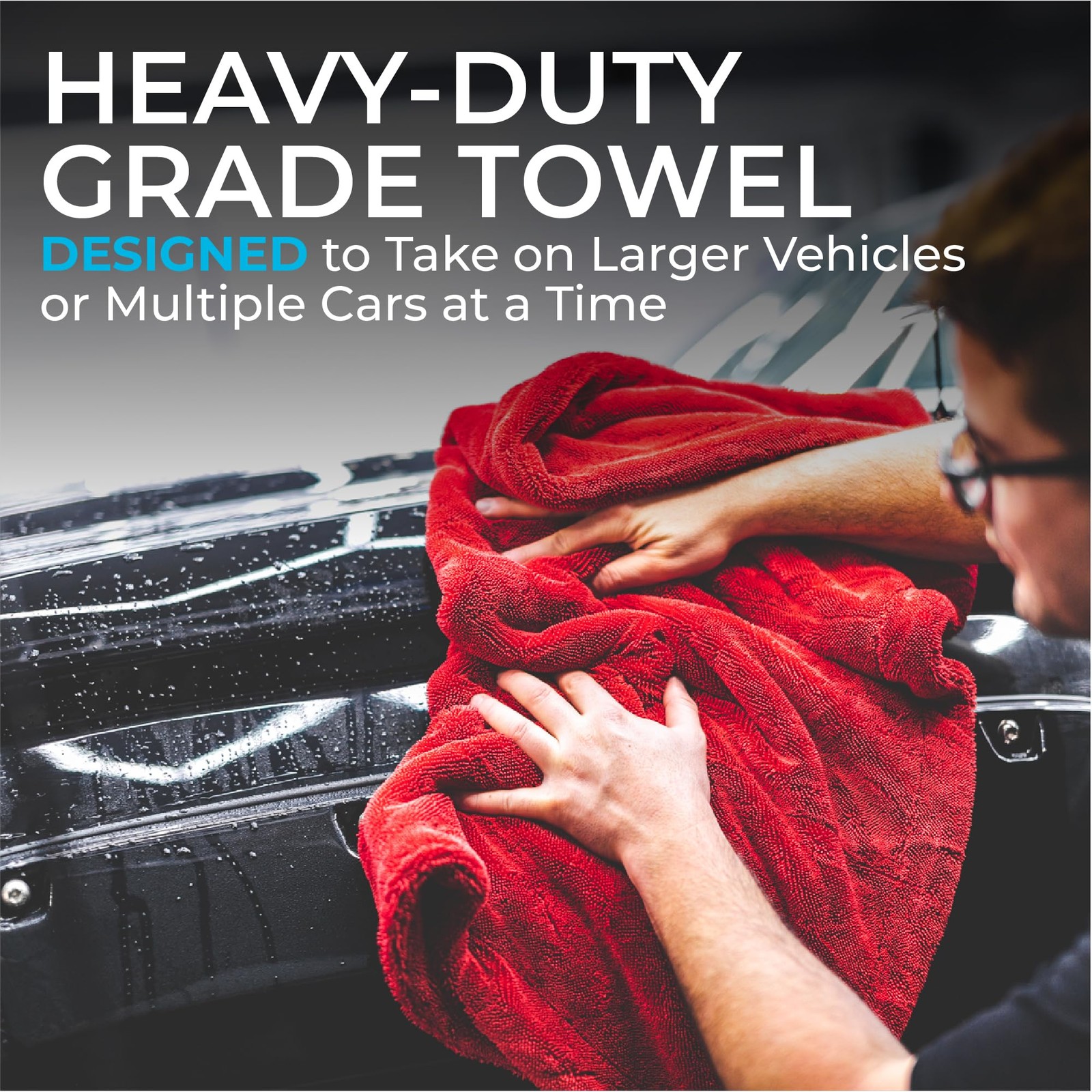 1500gsm Heavy Duty Car Drying Towel 30in x 30in, 70/30 Blend Twist Loop Design