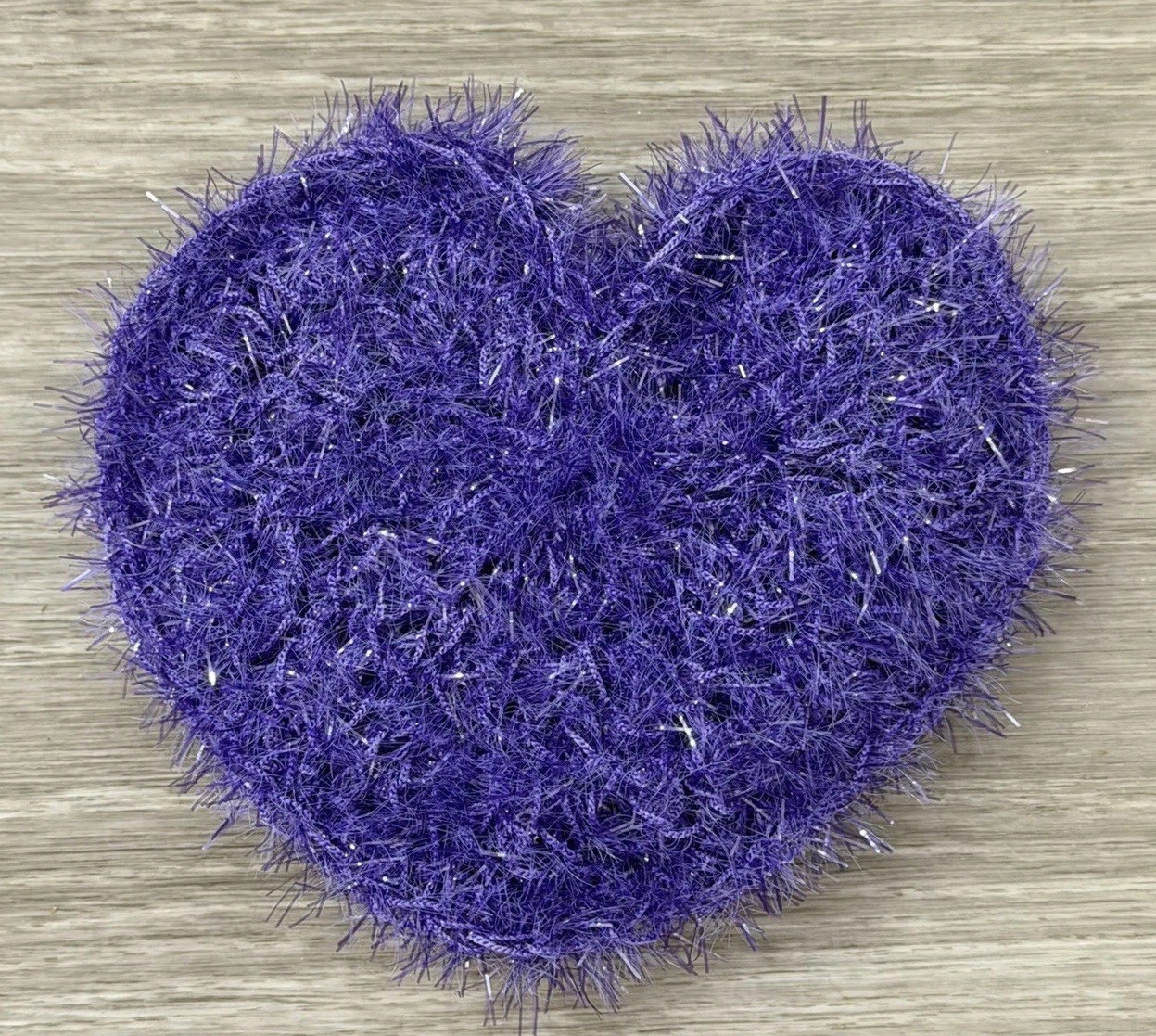 Handmade Dish Scrubber Silver Sparkle Heart Shape Non-Scratch Scrubby 3.75”