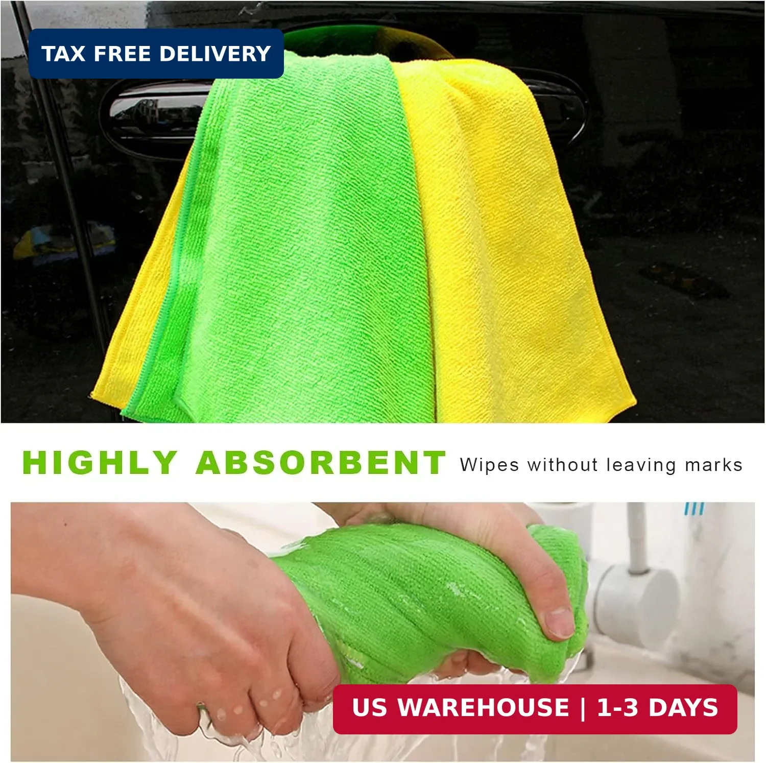 12PCS Microfiber Cleaning Cloths, 12″×12″ Soft Absorbent Streak-Free Car Drying