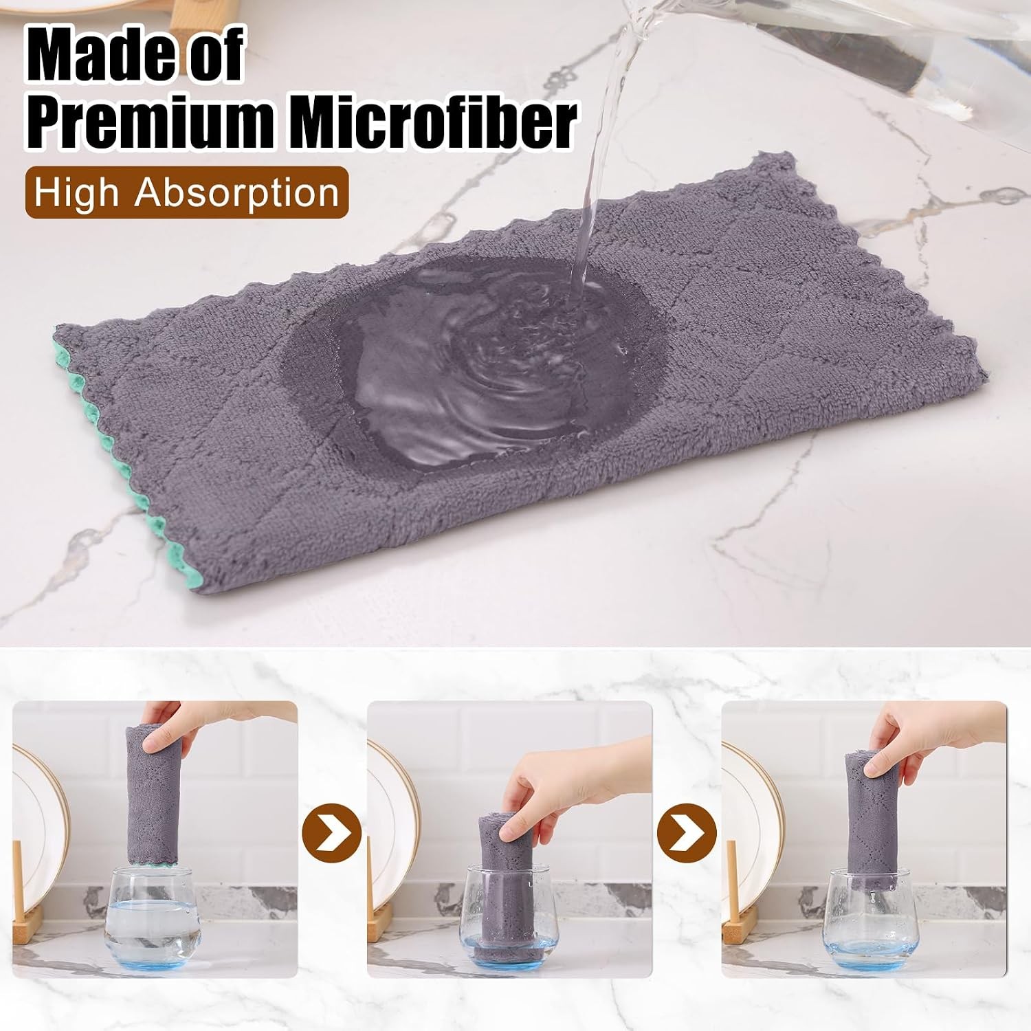 12 Pack Soft and Absorbent Kitchen Cloths, Grey & Green | Super Soft and