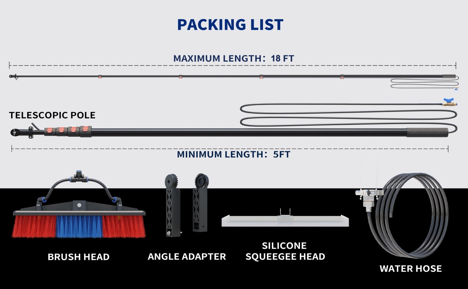 24FT Solar Panel Cleaning Brush&Squeegee Kit Proffesional Window Washing Tool