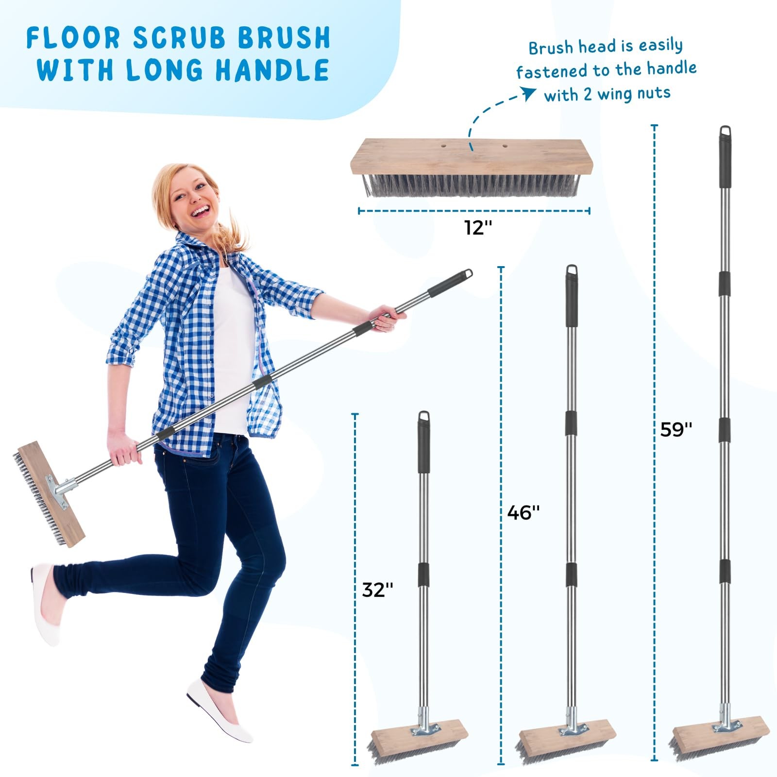 Stainless Steel Wire Scrub Brush with Long Handle Brush,