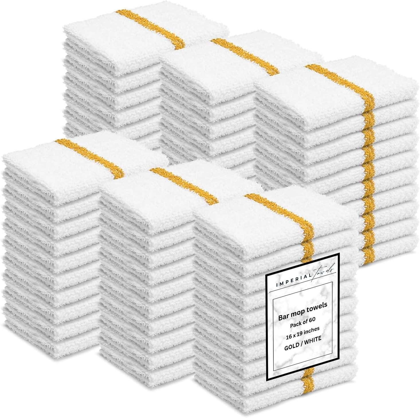 Bar Mops Gold Stripe Pack of 60 Kitchen Towels 16×19 Multi-Purpose for Home,