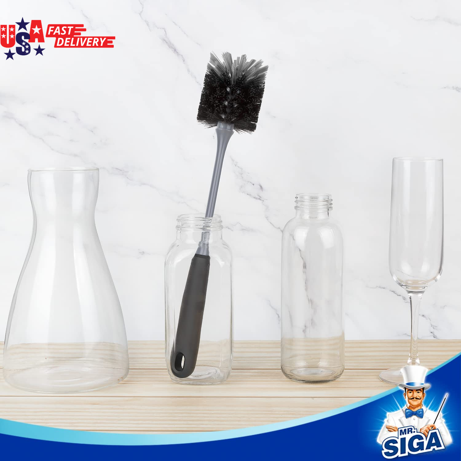 Long Handle Bottle Brush, Flexible Scrub Brush for Water Bottles, Glasswares, Mu
