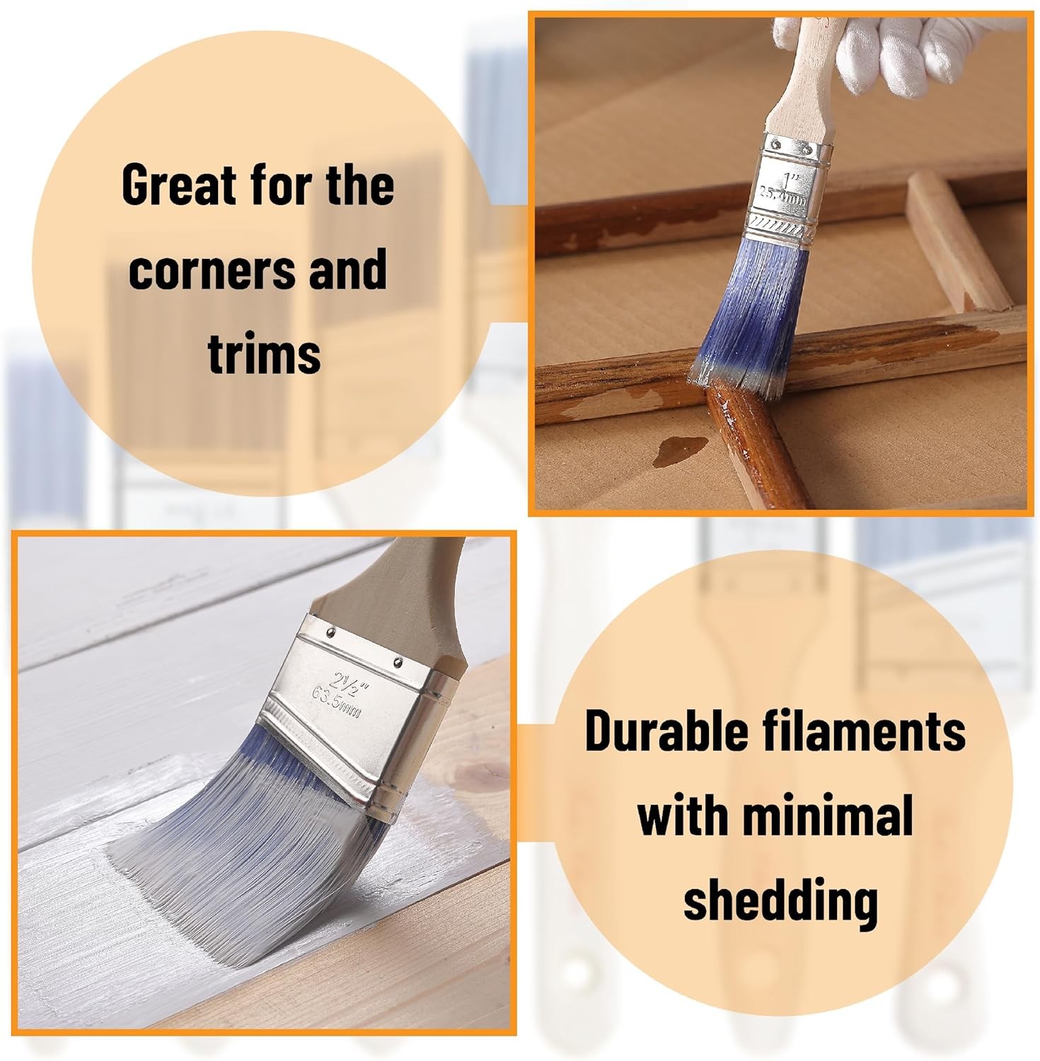 Bates Paint Brush Set – 5 Angled Brushes, 1″, “1.5”, “2”, “2.5” – Treated Wood