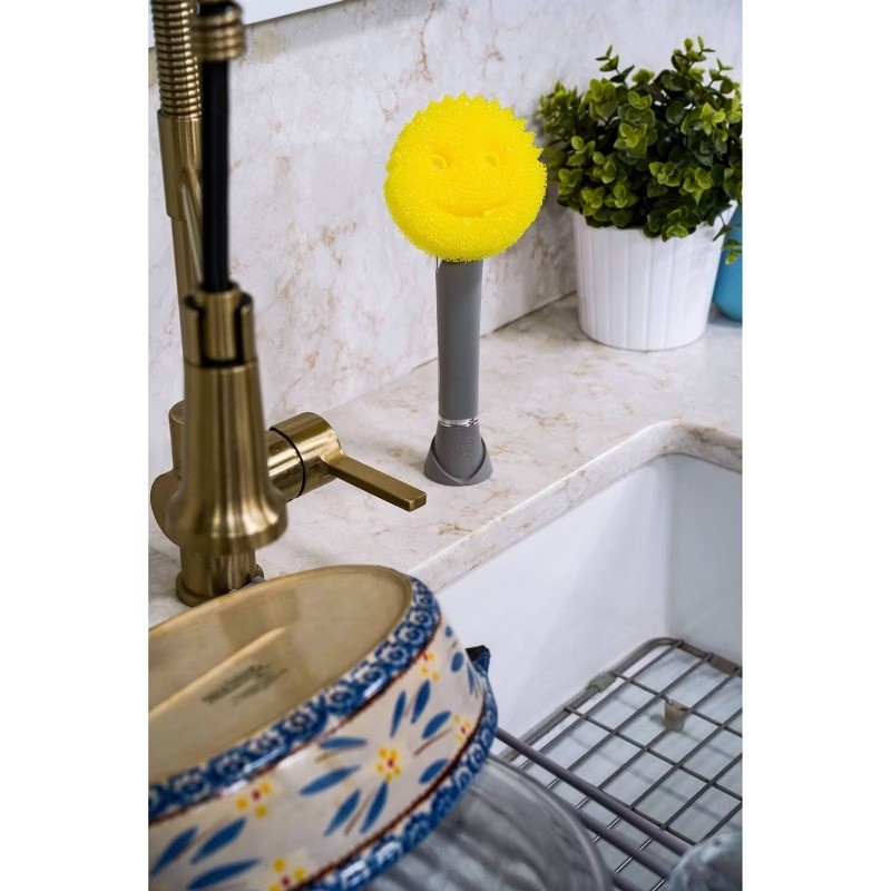 Dish Daddy Converter Plate Dishwand with Sponge: Silver, 3.75″ Depth, 13.06″