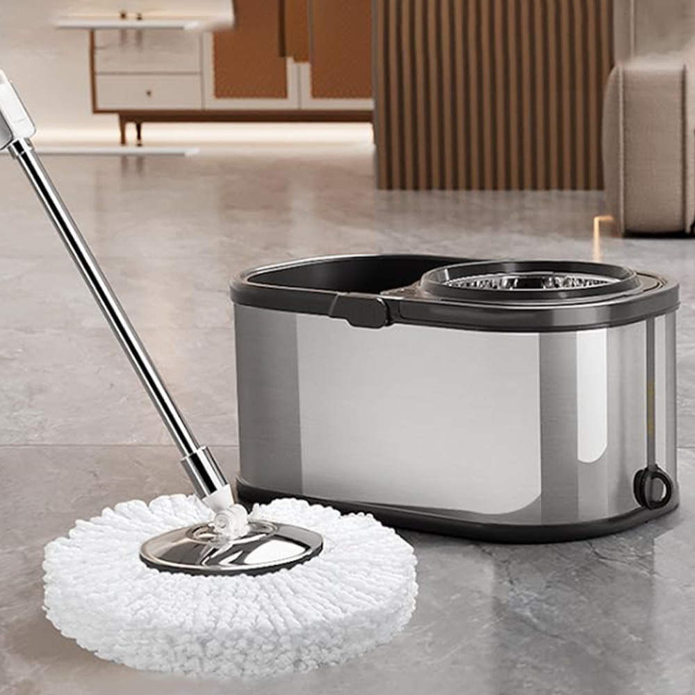 360 Spin Mop Bucket Set Stainless Steel Wringer 2/4/6 Heads Refill