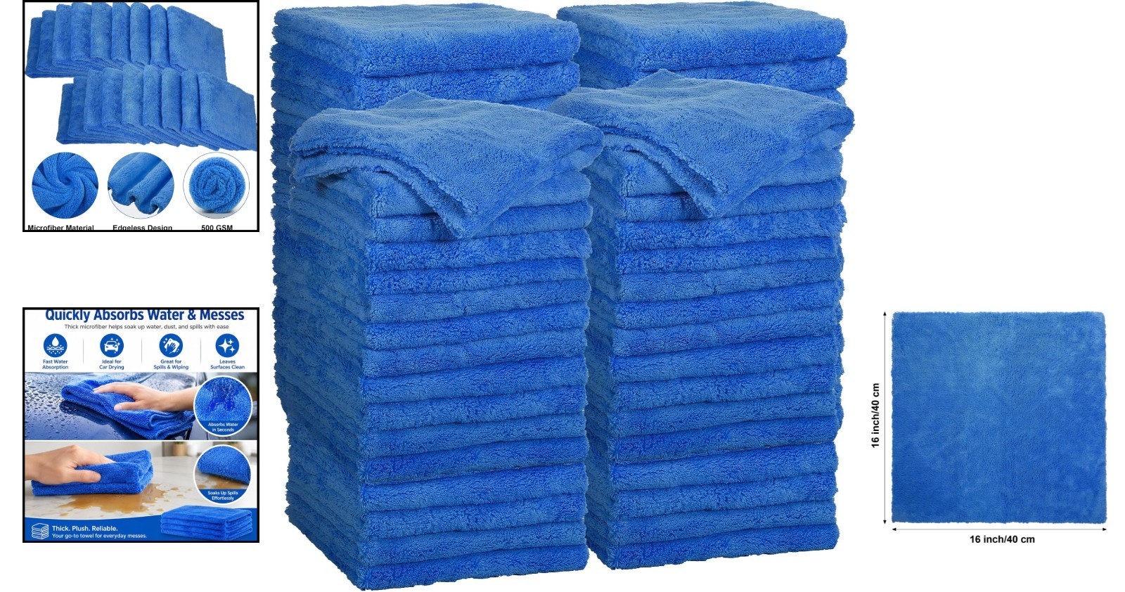 30 Pcs 16×16 Inch Dark Blue Microfiber Towels – Scratch-Free Luxury Cleaning