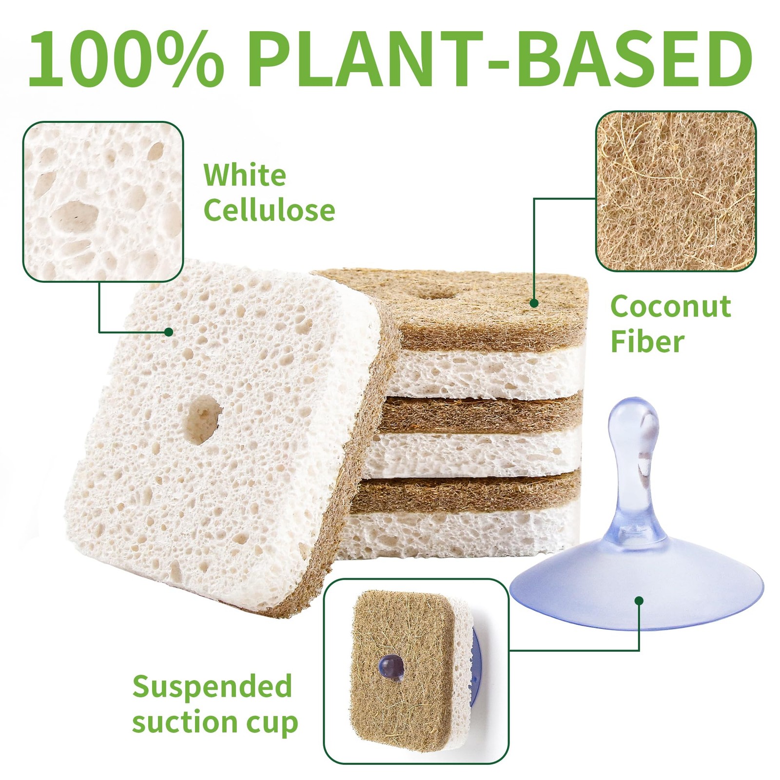 12Pack Natural Kitchen Scrub Dish Sponge with Suction Hanger Biodegradable Co…