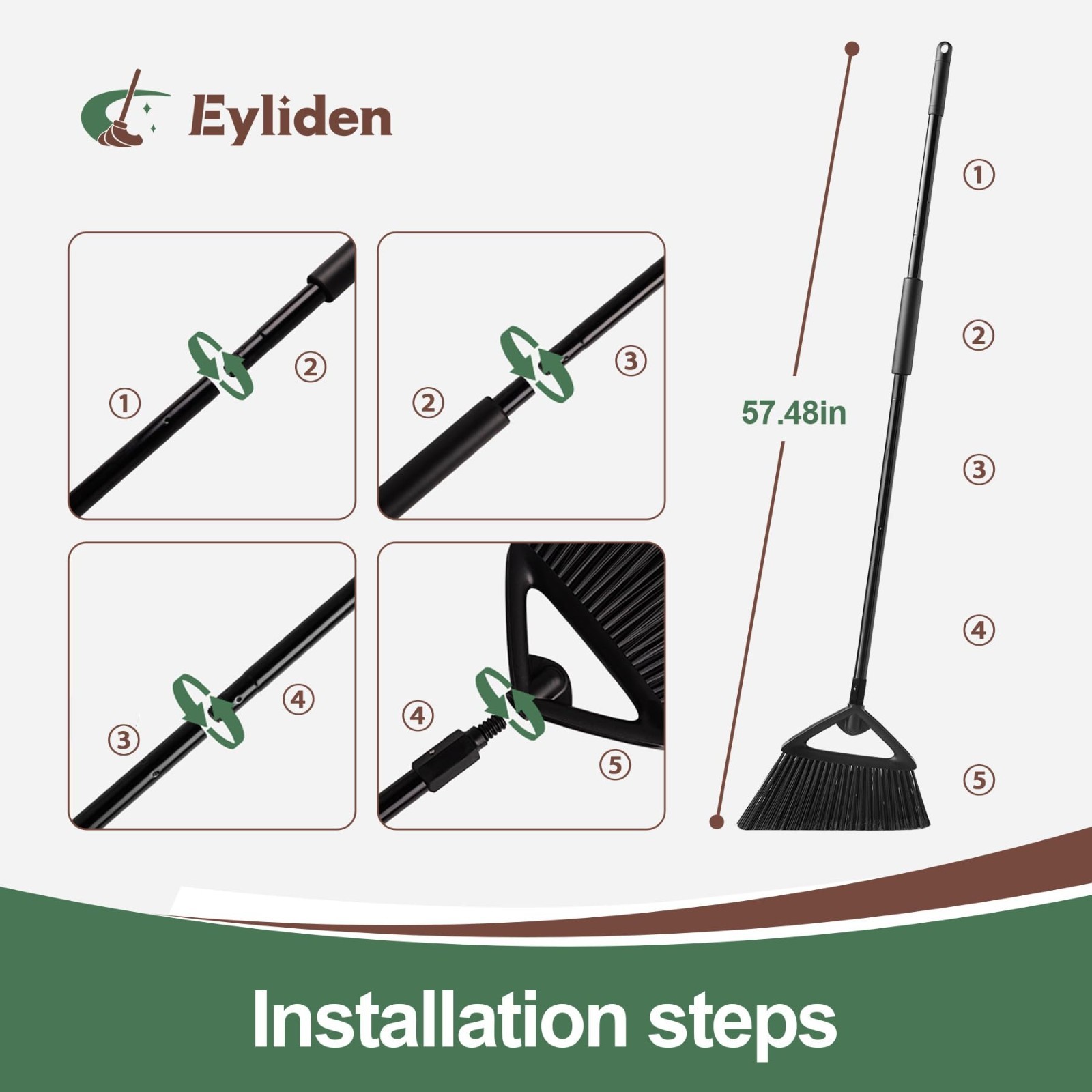 Heavy-Duty Angle Broom 57″ Long Handle – Indoor/Outdoor Cleaning Tool, Fine Dust