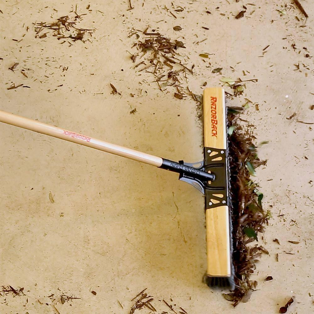 Razor-Back Smooth Push Broom Wood Handle Heavy-Duty Steel Brace Flagged Bristles