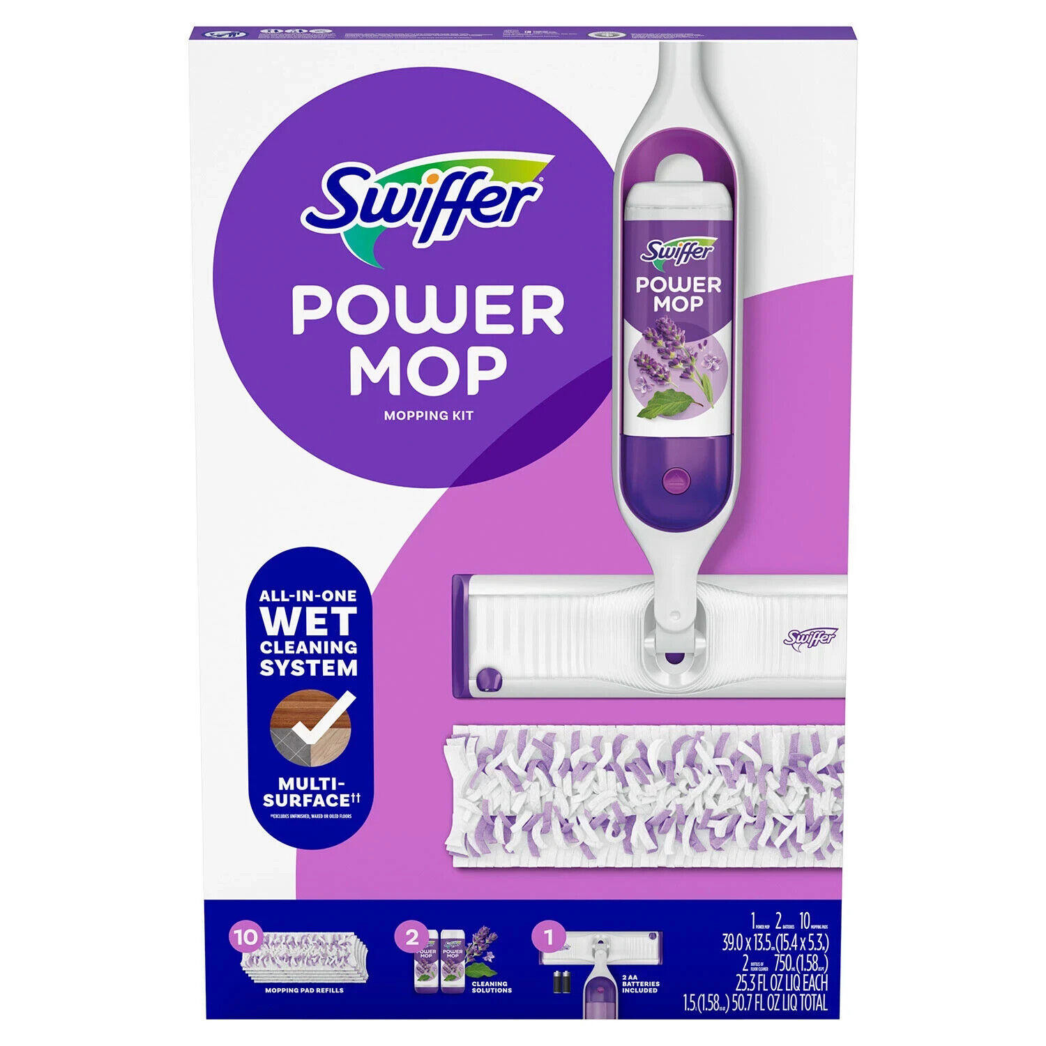 Swiffer PowerMop MultiSurface Mopping Kit Lavender 10 Pads/2 Cleaning Solutions