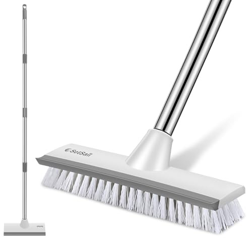 Floor Scrub Brush with 51-Inch Long Adjustable Grey White-standard-1 Pack