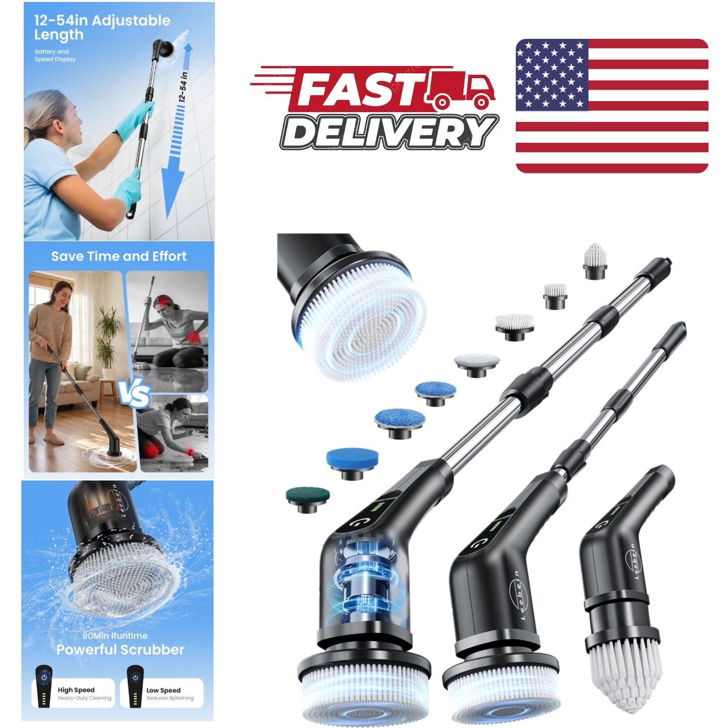 8 in 1 Electric Spin Scrubber with Fast Charging and Long Battery Life for Home