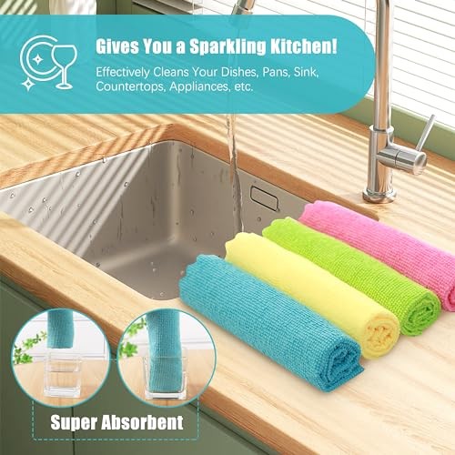 Microfiber Cleaning Cloth – Reusable Cleaning 12 Pack Green/Blue/Yellow/Pink