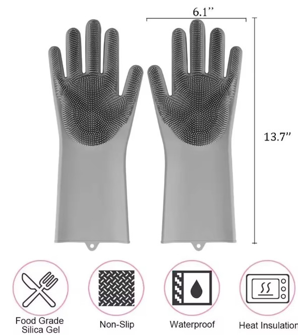 Magic Silicone Dishwashing Gloves Rubber Scrubber Gloves Kitchen Cleaning Tools