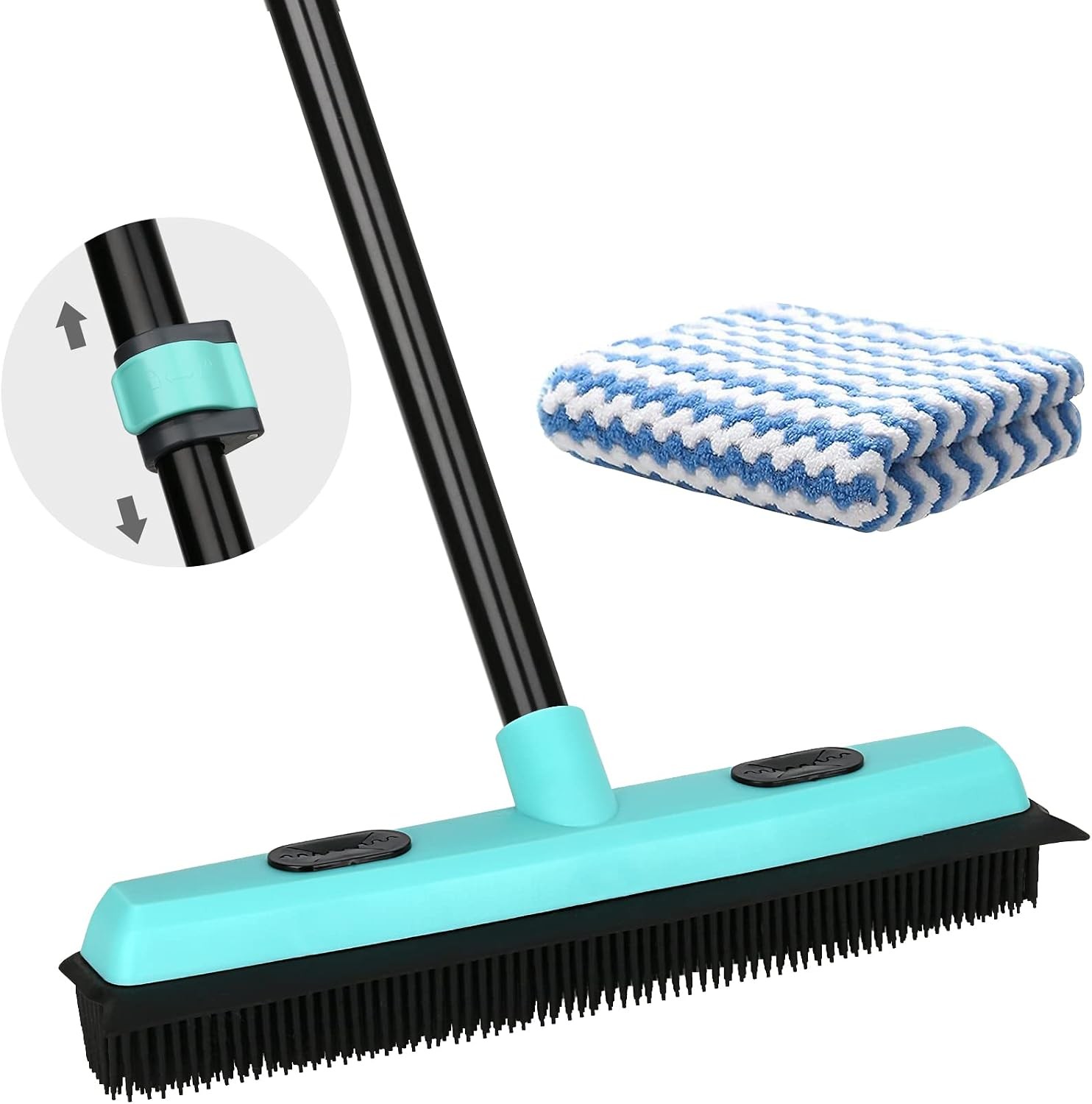 Rubber Broom Carpet Rake for Pet Hair Removal, Fur Remover Broom with 59″