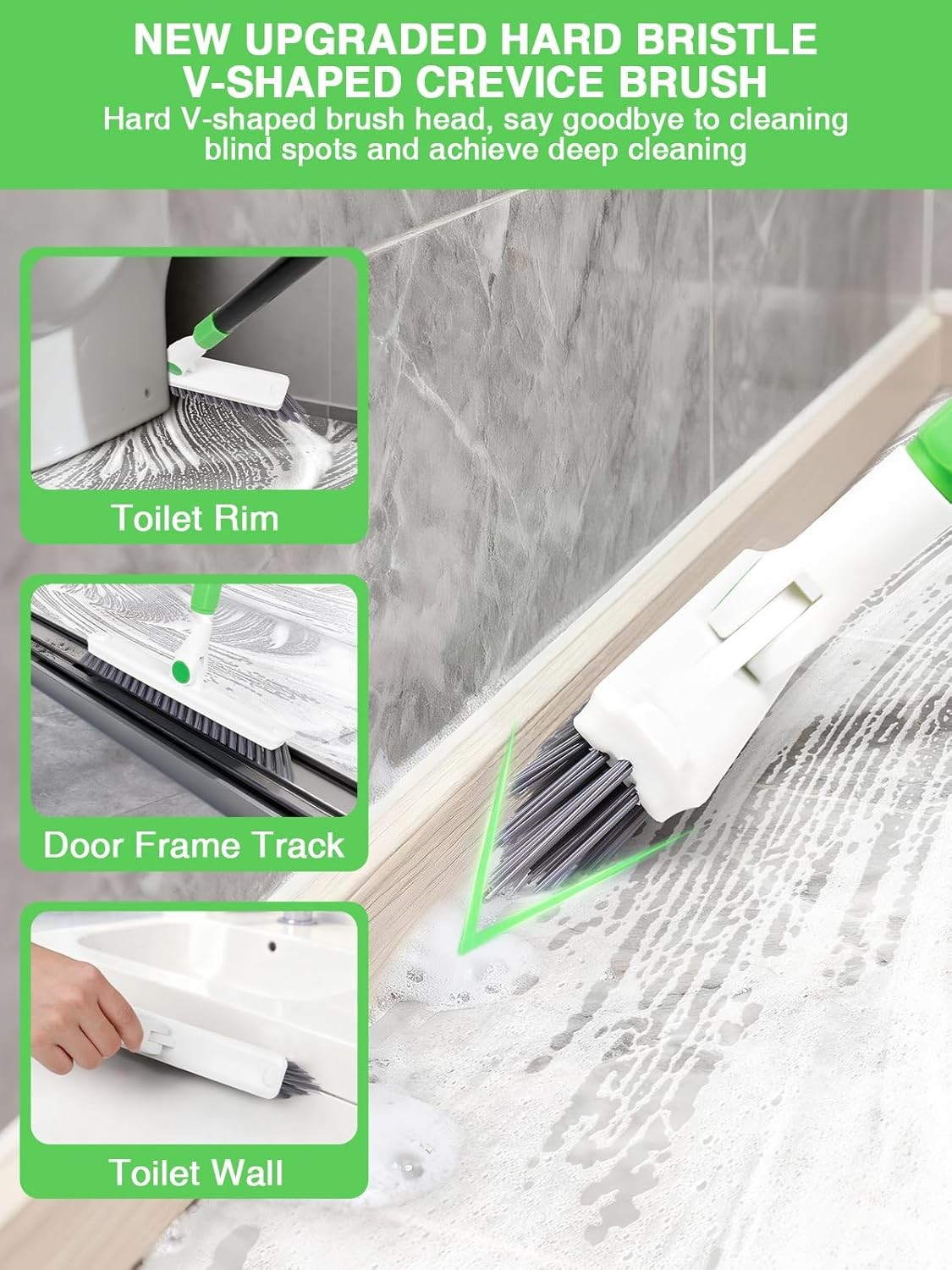 4in1 Baseboard Cleaning Tool with Handle 5 Reusable Pads 1 Stiff Bristle Brush C