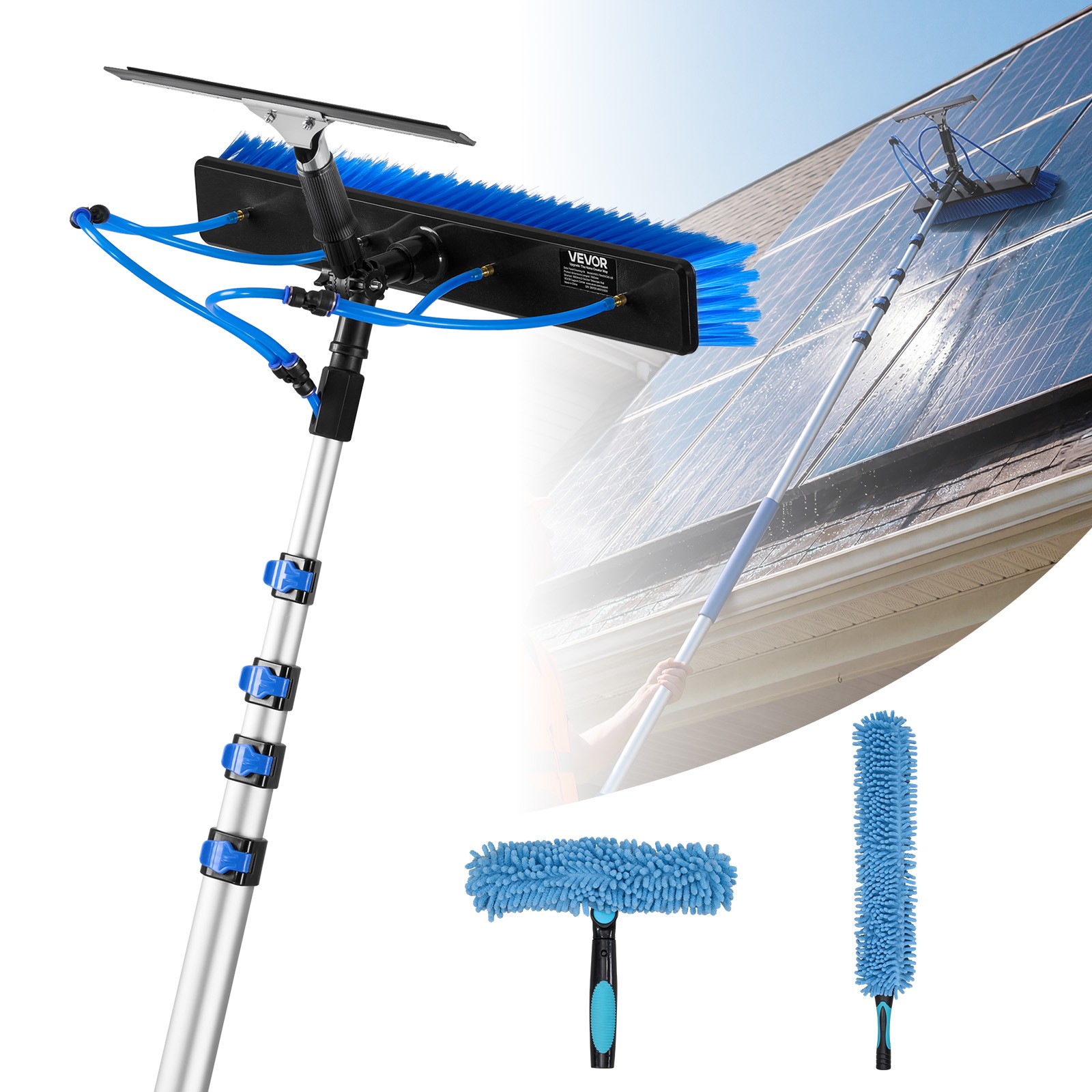 VEVOR Solar Panel Cleaning Kit Water Fed Pole Kit 26 ft with Brush and Squeegee