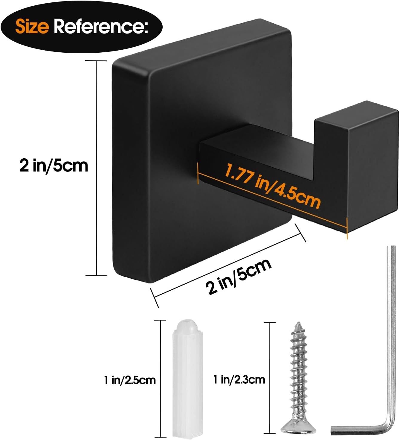 4 Pack Matte Black Towel Hooks for Bathroom, Heavy Duty 33lb Stainless Steel