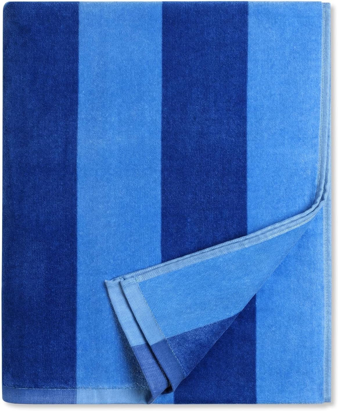 Large Beach Towel Oversized – Cotton Velour 35 x 70 Inch Blue Striped Terry Pool