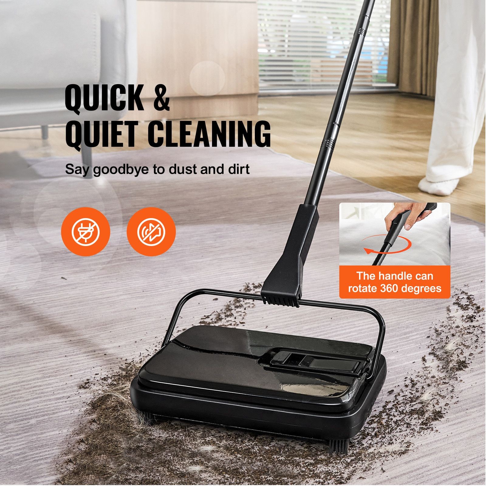 Carpet Sweeper, 7.87 in Sweeping Paths, Floor Sweeper Manual Non Electric, 300 m