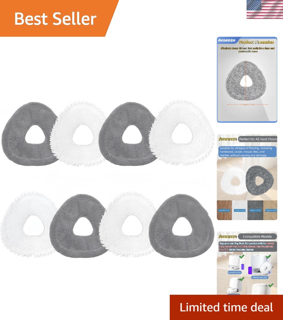 High-Performance Mop Pads for Narwal Vacuum – 8 Pack in Elegant Grey & White