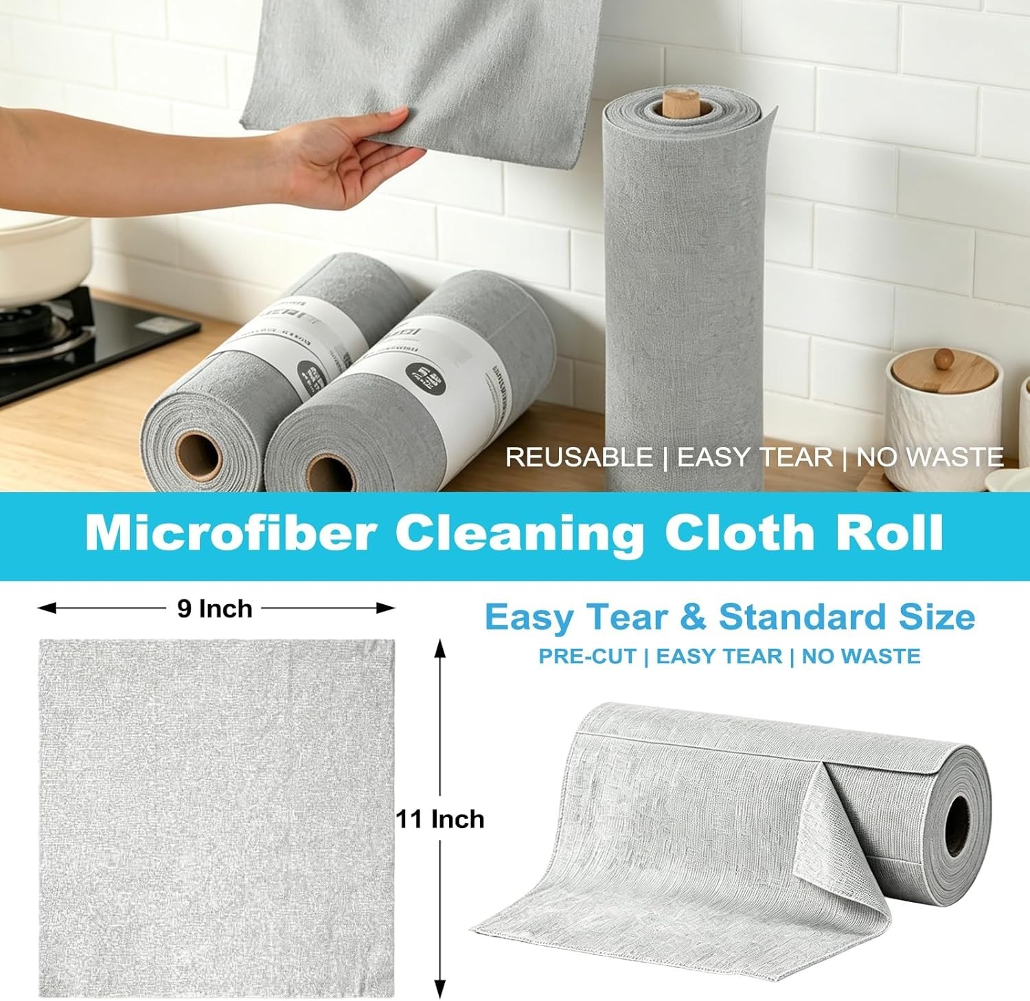 55 Pack Microfiber Cleaning Cloth Roll, Tear Away Reusable Towels, 11″ X 9″, Ult