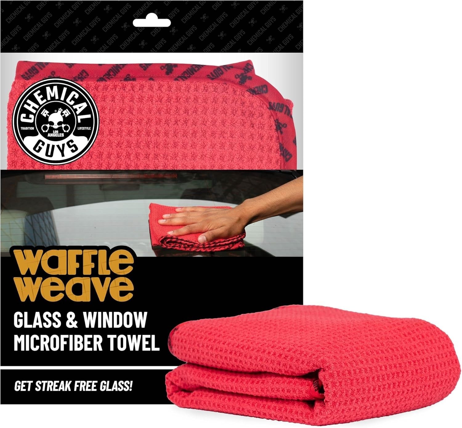 Chemical Guys Waffle Weave Microfiber Towel 24×16 Inch Scratch-Free Glass