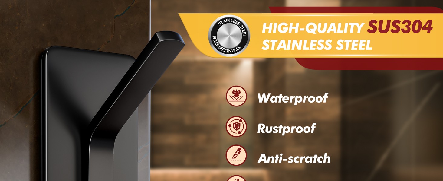 Self Adhesive Hooks 15lbs Heavy Duty, 5 Pack Stainless Steel Wall Hooks for Coat