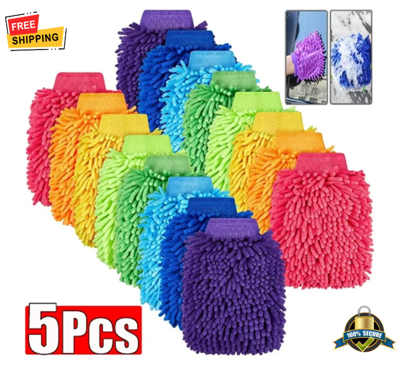 5 pcs Microfiber Car Wash Gloves Scratch-Free Absorbent Cleaning Mitts