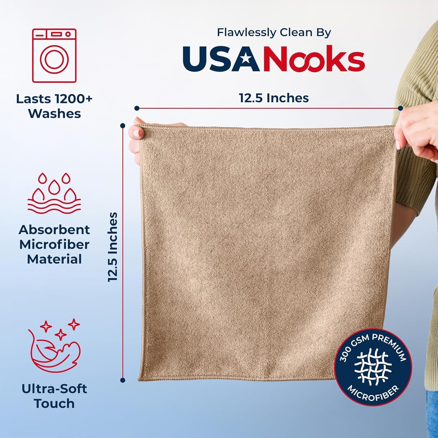 12-Piece Lint-Free Microfiber Cleaning Cloths – 1200 Washes, 12.5 Inch Square