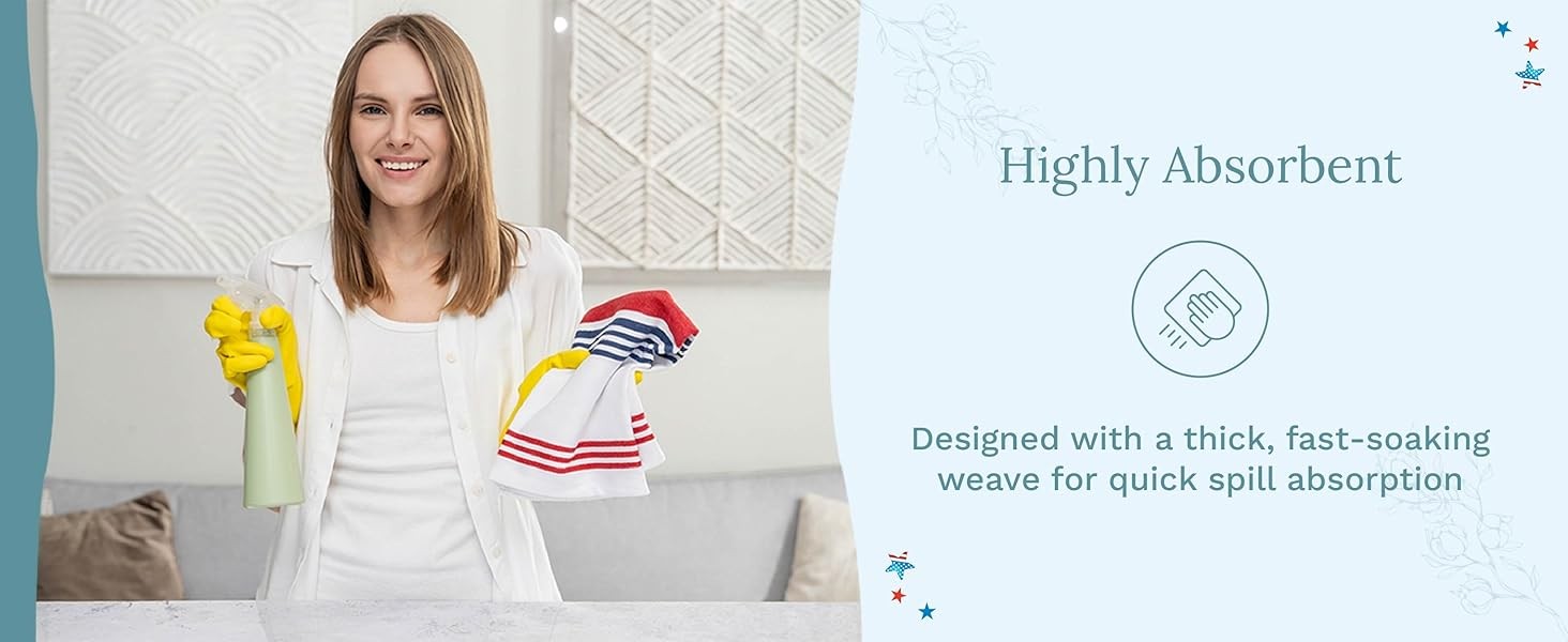 Red White and Blue Kitchen Towels – 6 Pack, 100% Cotton, 30″x20″, Striped