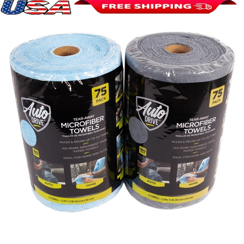 75 Count Tear Away Microfiber Towels Roll Super Absorbent Cleaning Cloths New