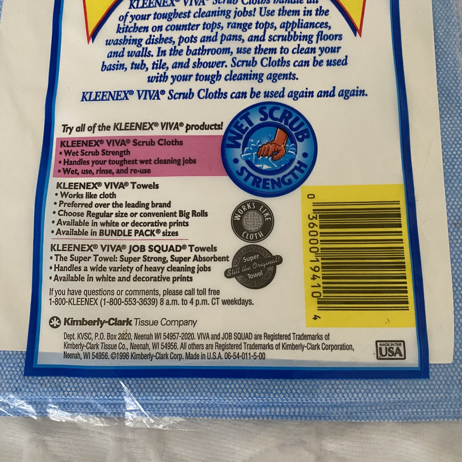Kleenex Viva Scrub Reusable Cleaning Cloths 6 Pack Home Kitchen Auto NEW 1996