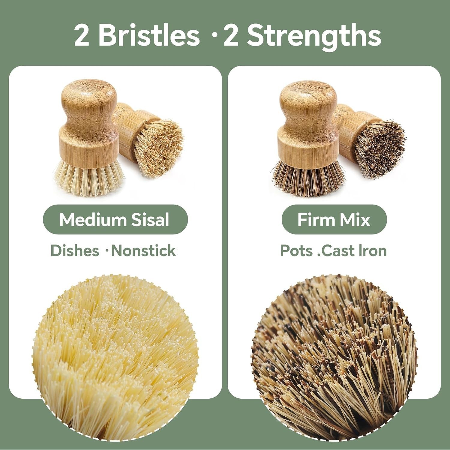 Dish Scrubber Brush Set Bamboo 4 Pack Eco Friendly Nonstick Friendly