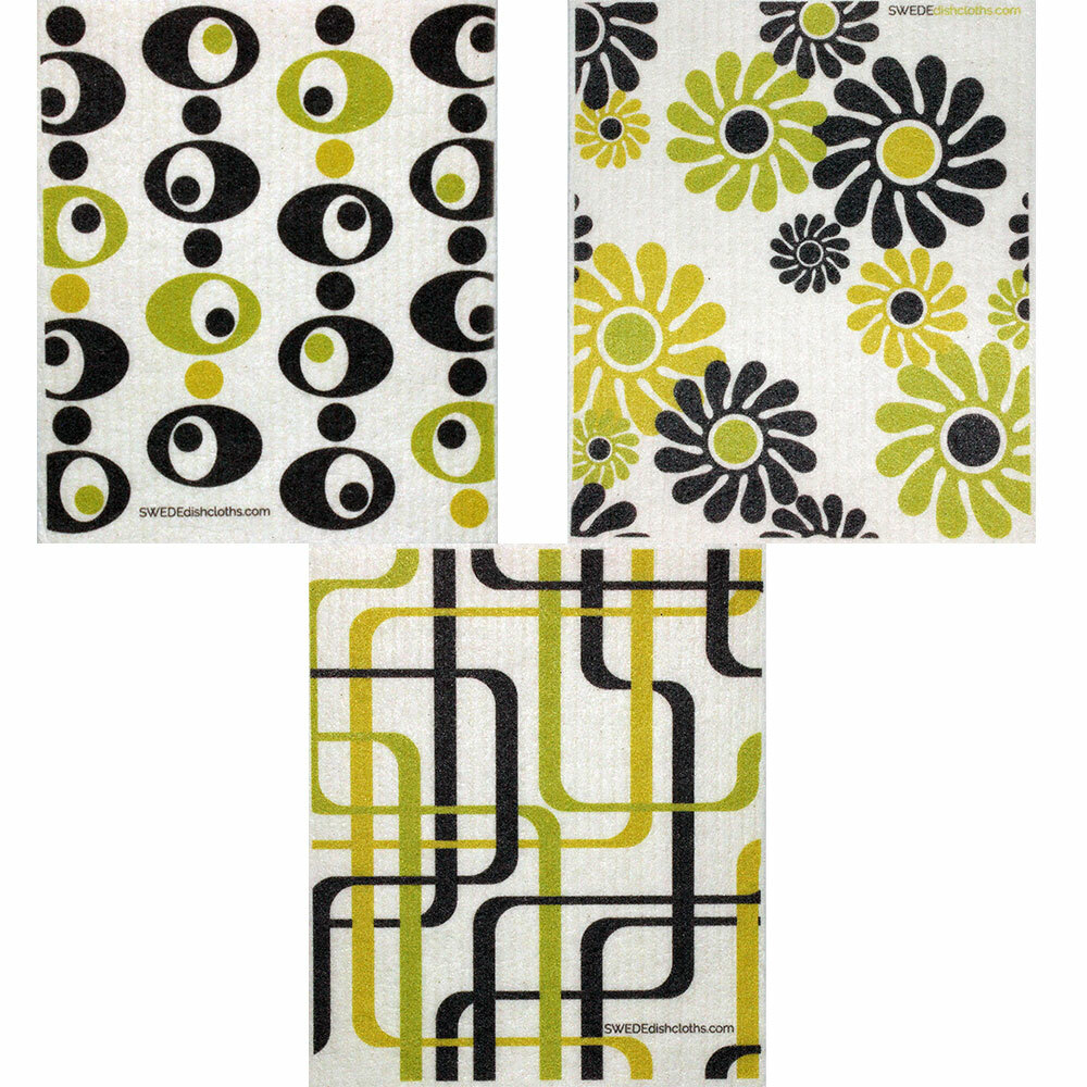 Mixed Modern Pattern Set of 3 cloths Swedish Dishcloths (one of each design)