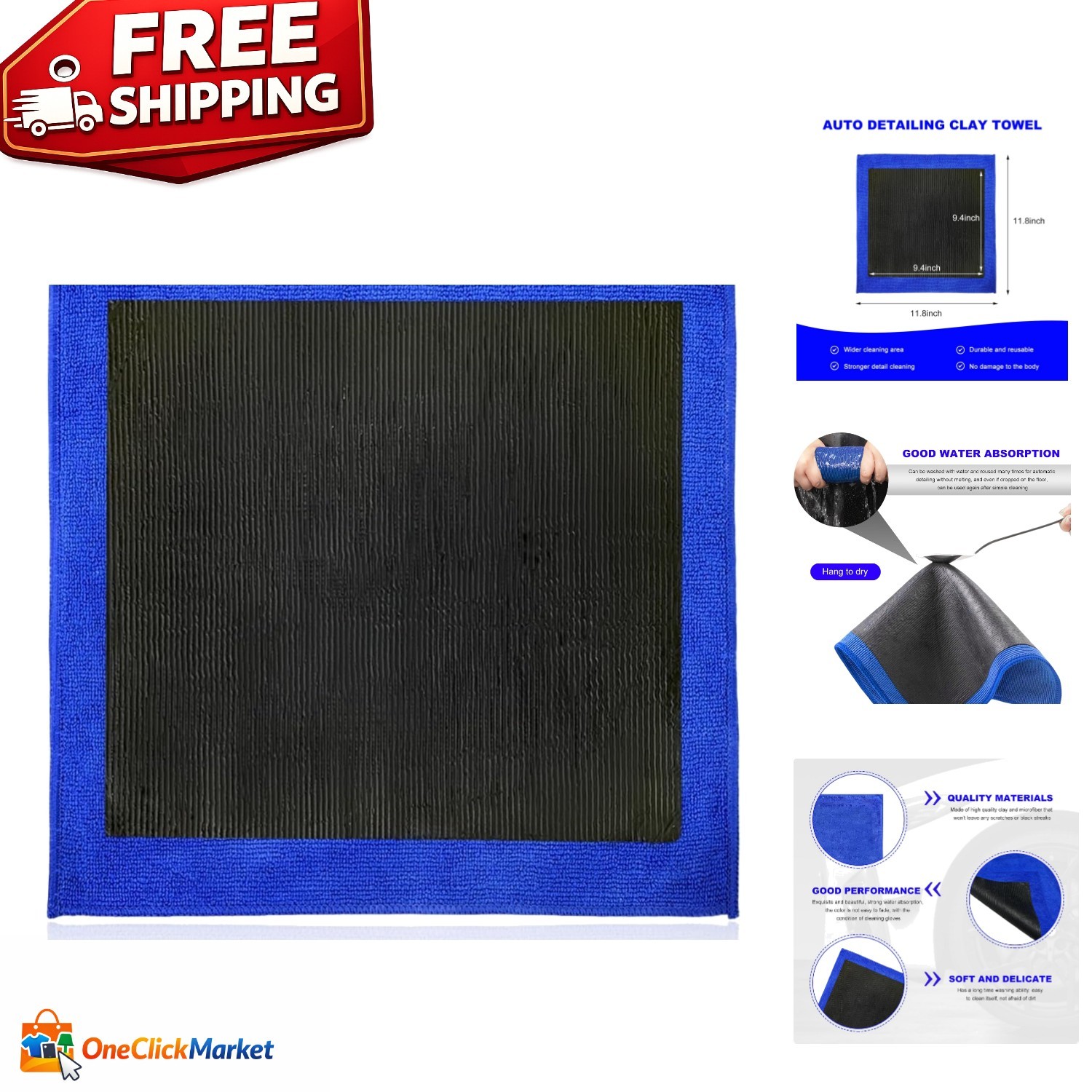 Fine Grade Clay Towel 12″x12″ – Enhance Paint Gloss with Scratch-Free Design
