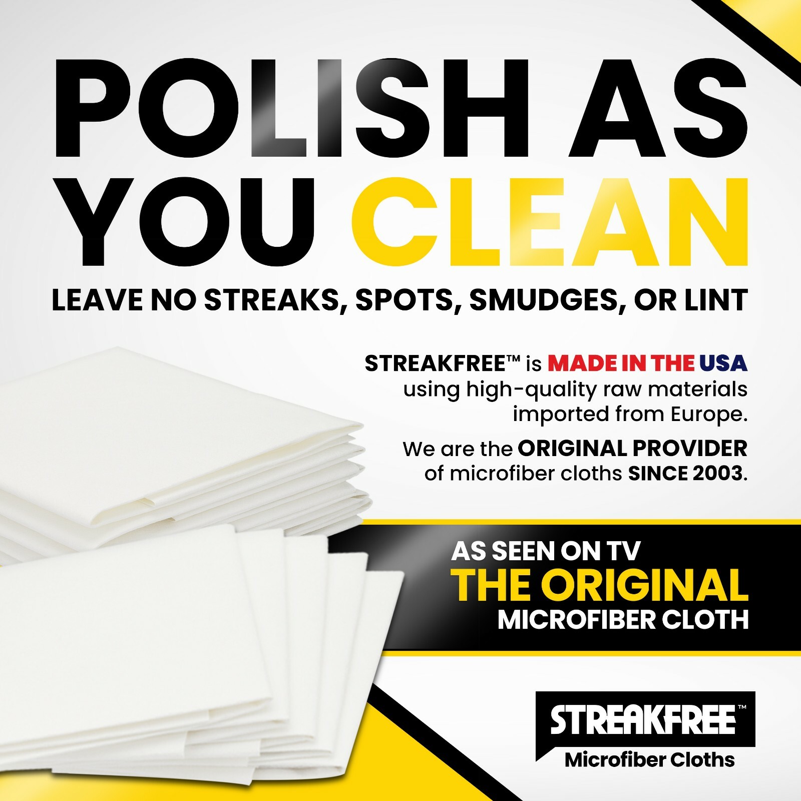 500 White STREAKFREE™ Microfiber Glass and Mirror Cleaning Cloths 16 x 16 inches