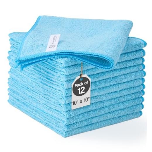 Microfiber Cleaning Cloth Pack, 15×15 Inch Lint Free Streak Free 12 Blue
