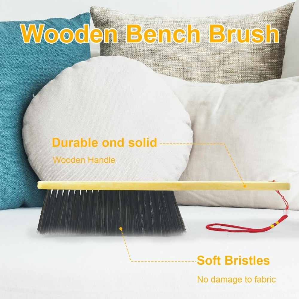 2 Piece Wooden Hand Broom and Dust Brush Set Soft Bristles Cleaning Brush for