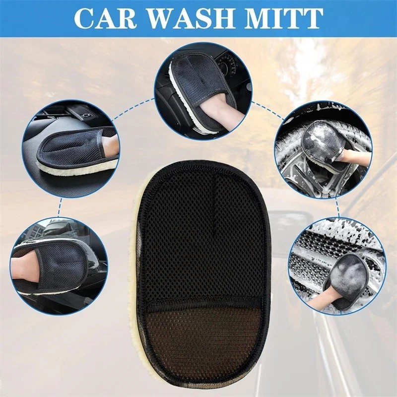 5 Pcs Microfiber Car Wash Mitt Cleaning Glove Auto Polishing Home Kitchen