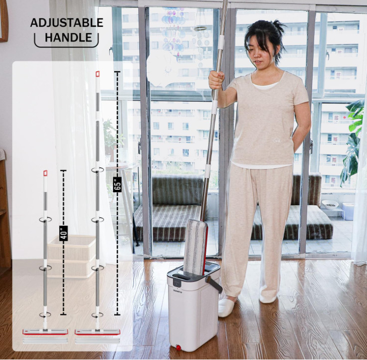Juego Mopa Plana con Cubo 3 Depósitos 65” y 4 Mopas Lavables para Suelos
