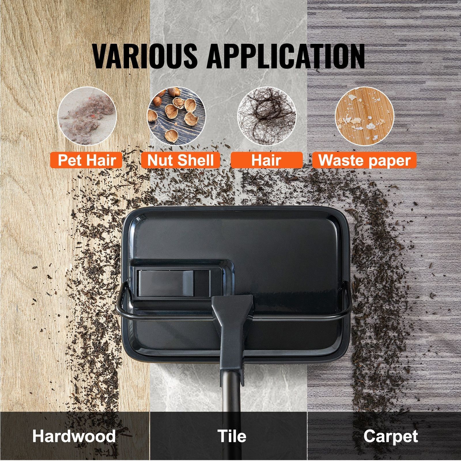 Carpet Sweeper, 7.87 in Sweeping Paths, Floor Sweeper Manual Non Electric, 300 m