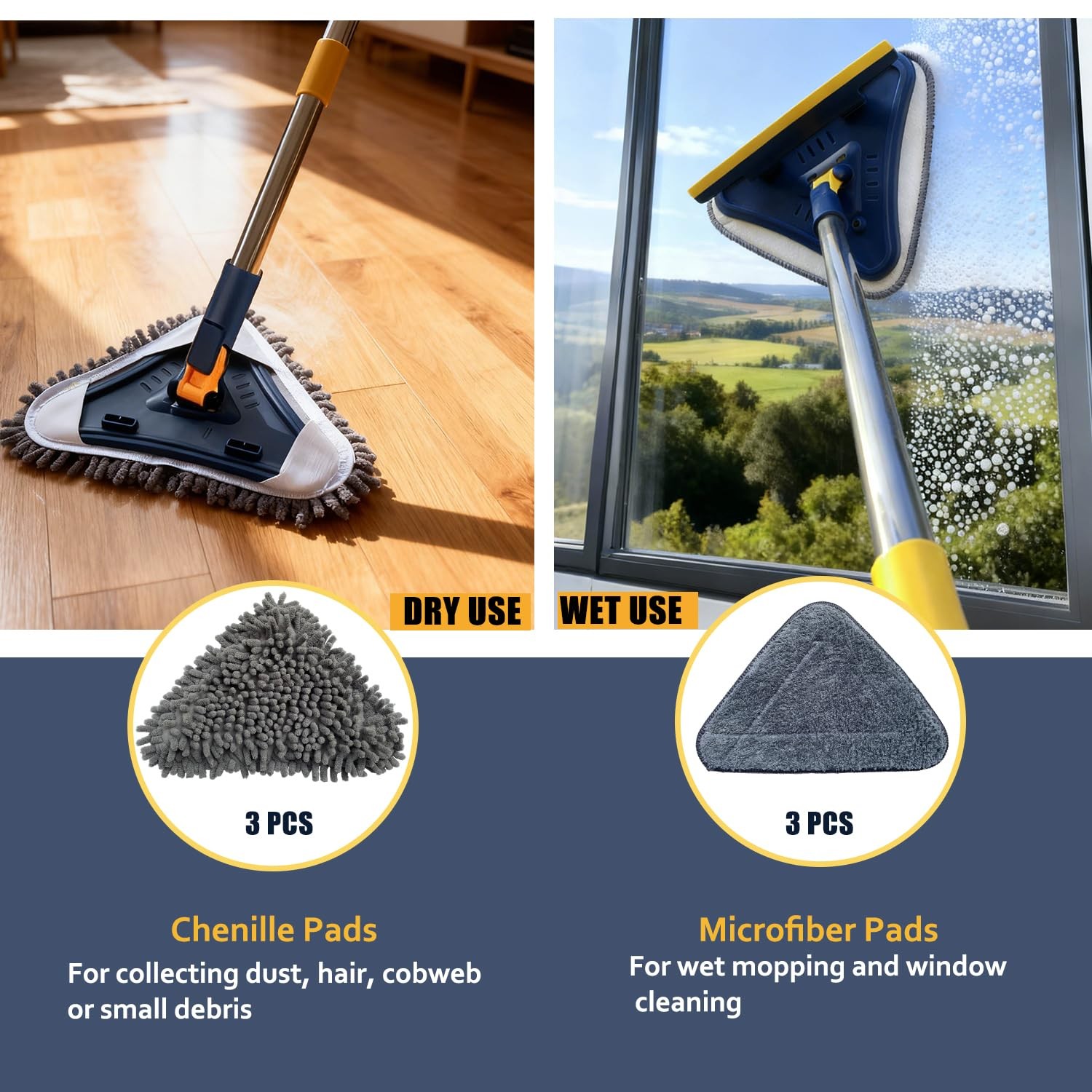 Wall Cleaner Mop with Long Handle, 5-in-1 Walls Cleaner Mops with 6 Microfibe…