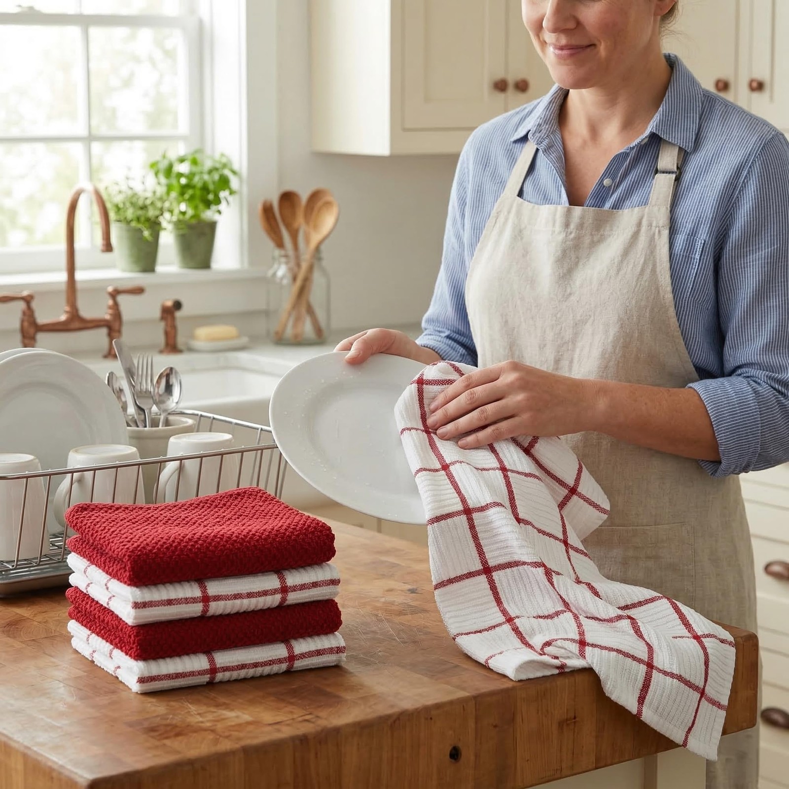 6 Pack Large Kitchen Towels, 16×27 inch Absorbent Dishcloths, 100% Cotton Cle…