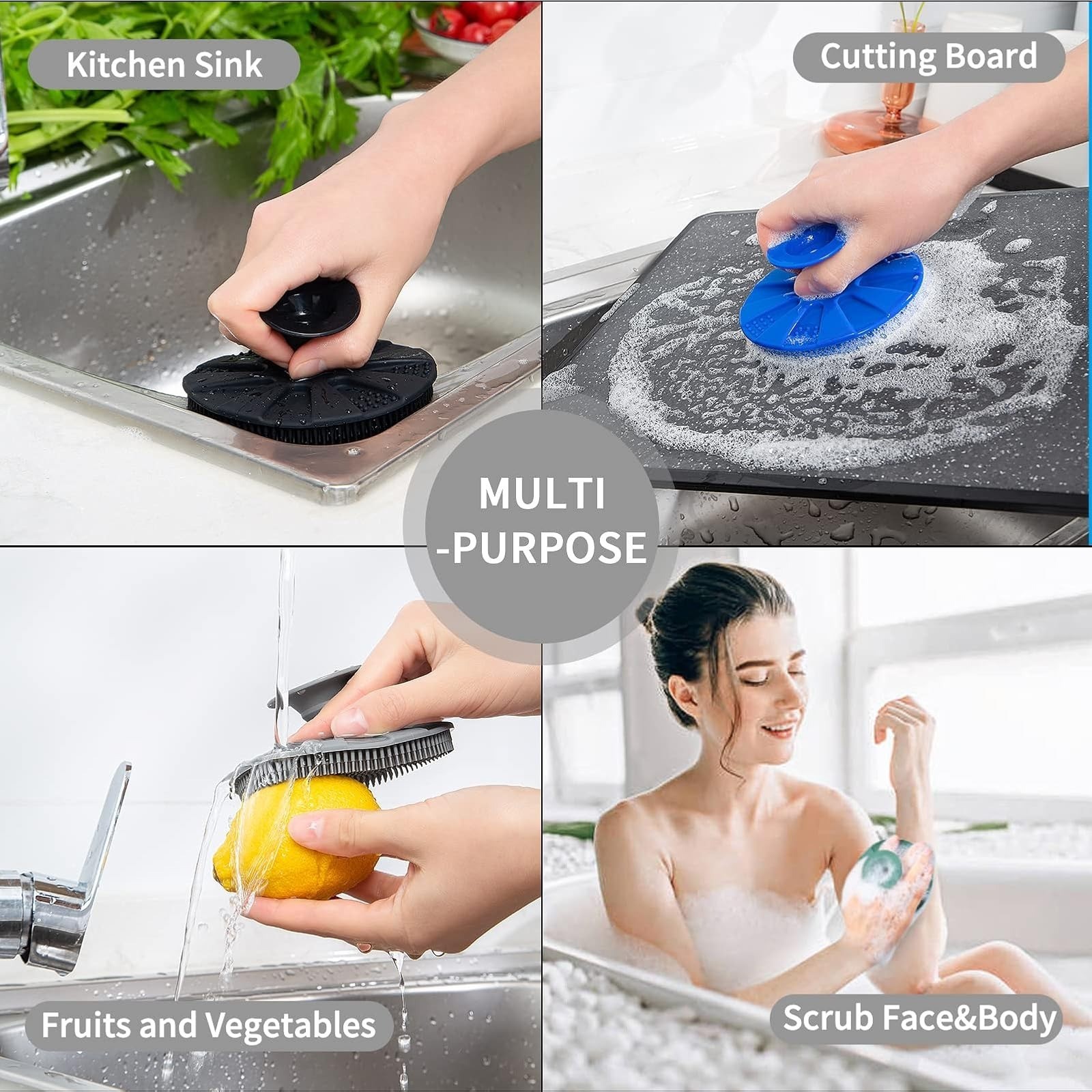 BEAUTAIL Silicone Dish Scrubber – Non-Scratch Kitchen Sponge, Gray