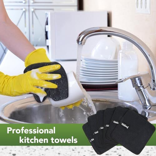 10 Pack Kitchen Dish Towels 8×8 in Absorbent Microfiber for Dishes Black