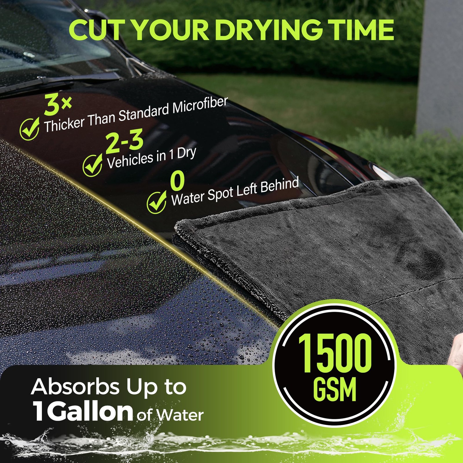 Car Drying Towel 1500 GSM XL 24×36 Microfiber Twisted Loop Streak Free